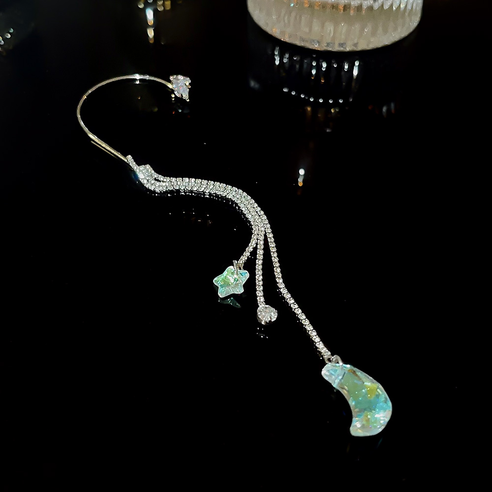 1 Piece Sweet Star Moon Tassel Copper Artificial Diamond Ear Cuffs display picture 7