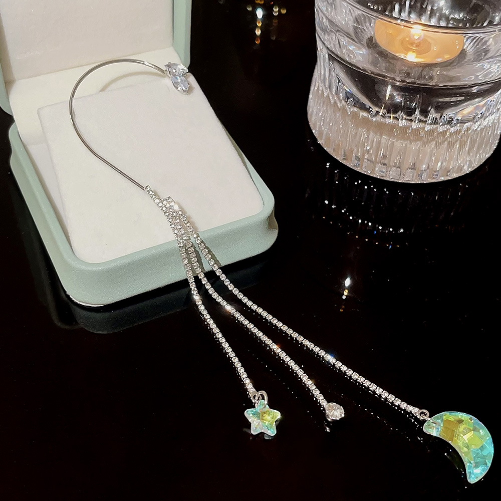 1 Piece Sweet Star Moon Tassel Copper Artificial Diamond Ear Cuffs display picture 8