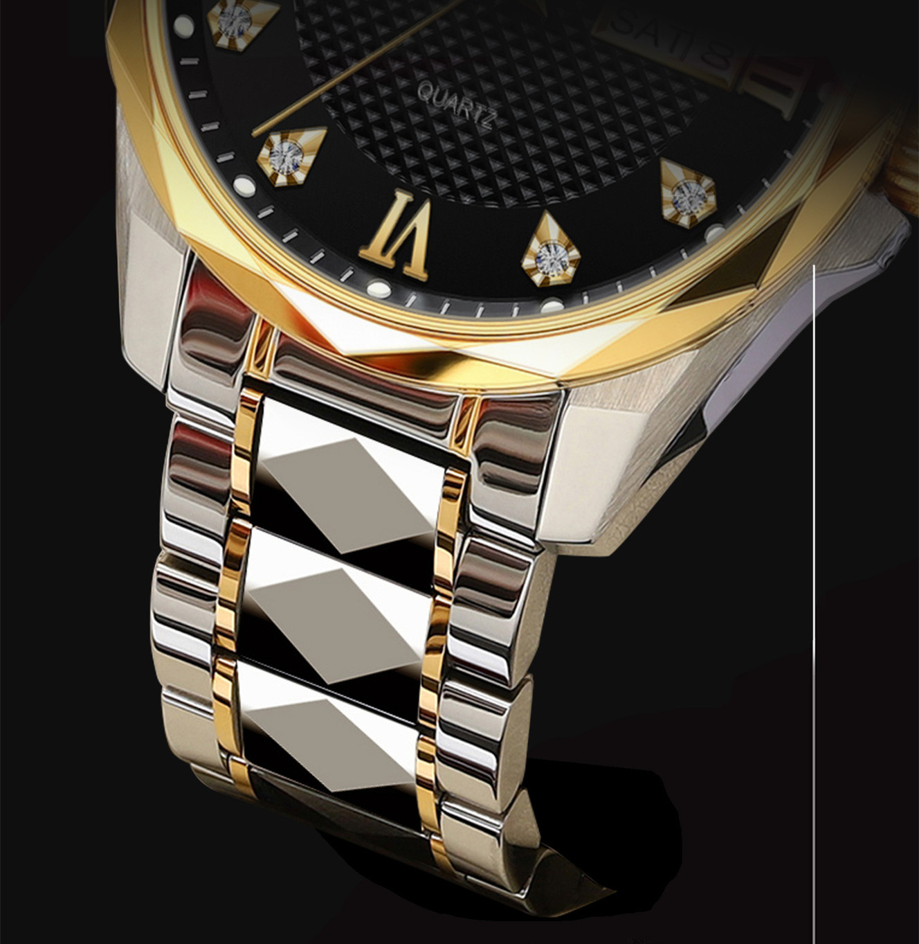 Unternehmen Geometrisch Schmetterlings-doppelverschluss Quarz Männer Uhren display picture 4