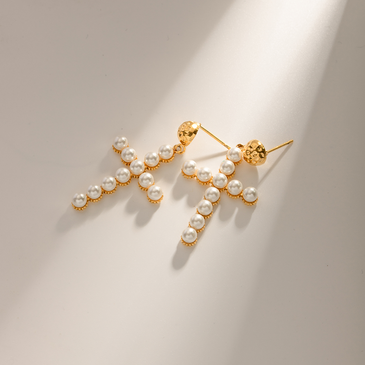 1 Pair IG Style Simple Style Cross Plating Inlay 304 Stainless Steel Pearl Drop Earrings display picture 2