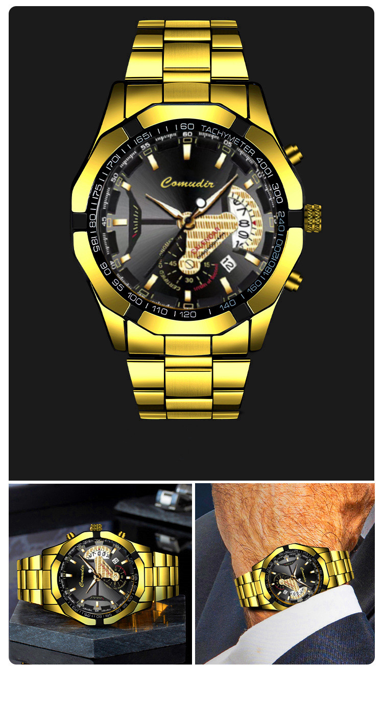 Business Geometric Single Folding Buckle Quartz Men's Watches display picture 5