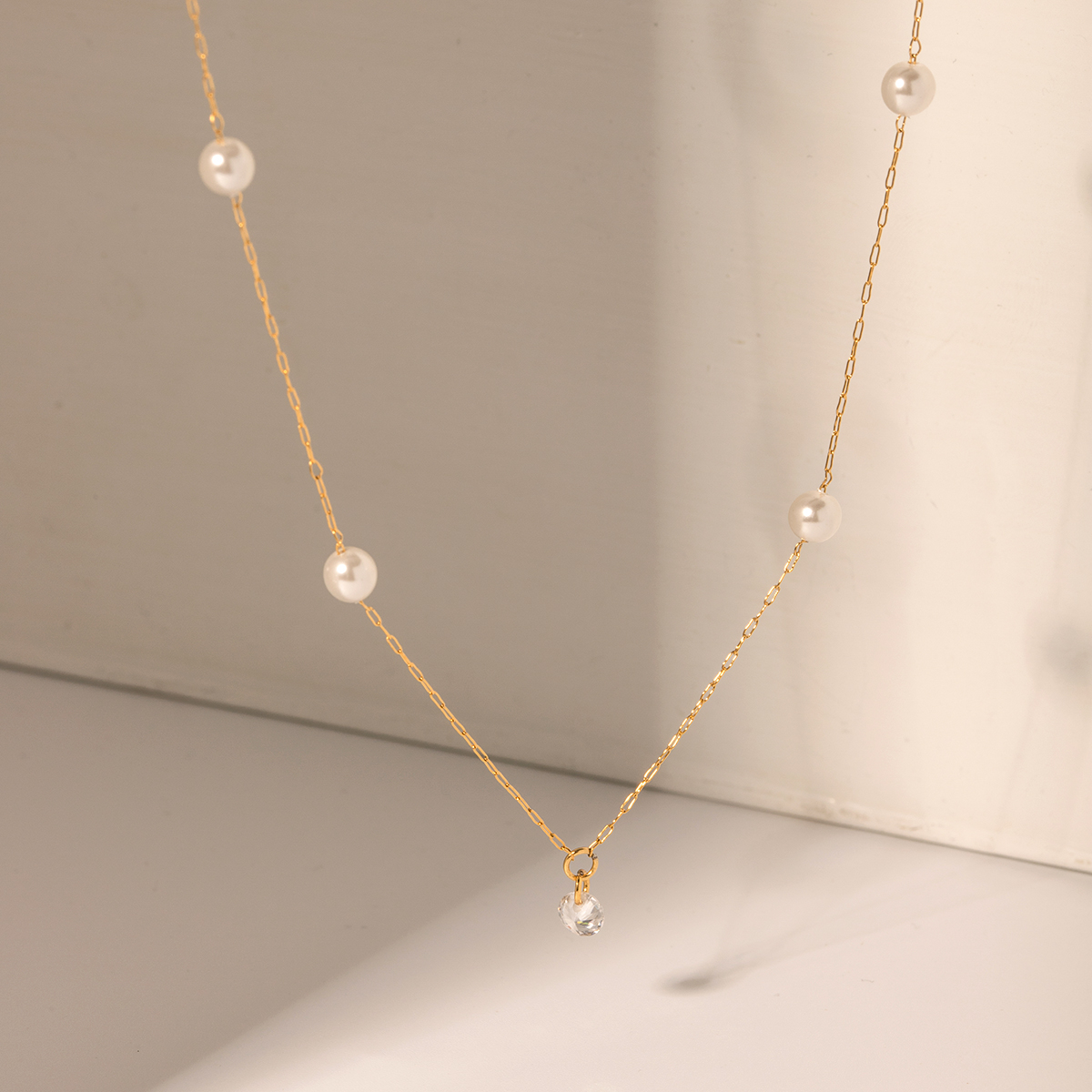 Elegant Simple Style Geometric Stainless Steel Plating Inlay Artificial Pearls Zircon 18k Gold Plated Necklace display picture 1