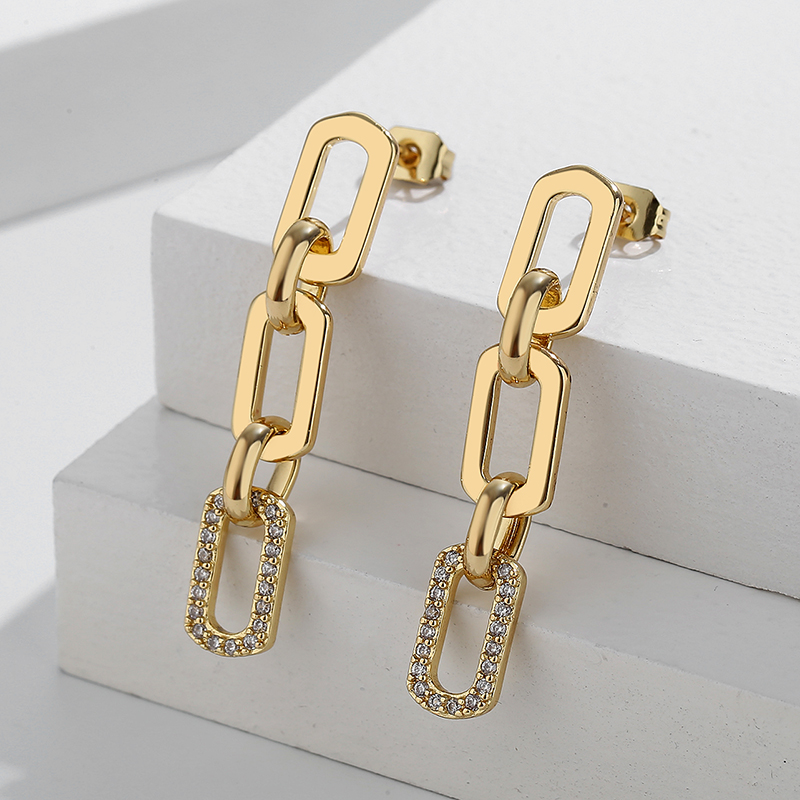 1 Pair Casual Simple Style Chain Copper Zircon White Gold Plated Drop Earrings display picture 1