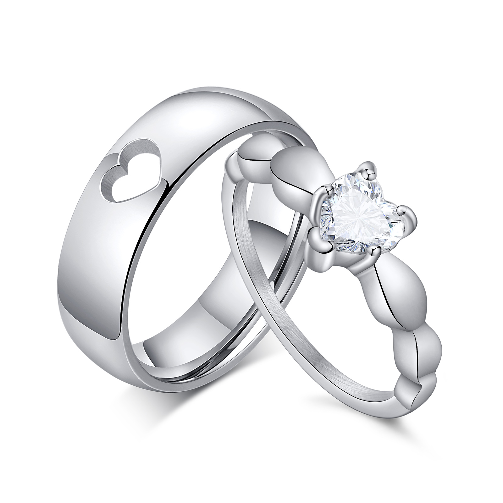 304 Stainless Steel Romantic Simple Style Heart Shape Zircon Rings display picture 6
