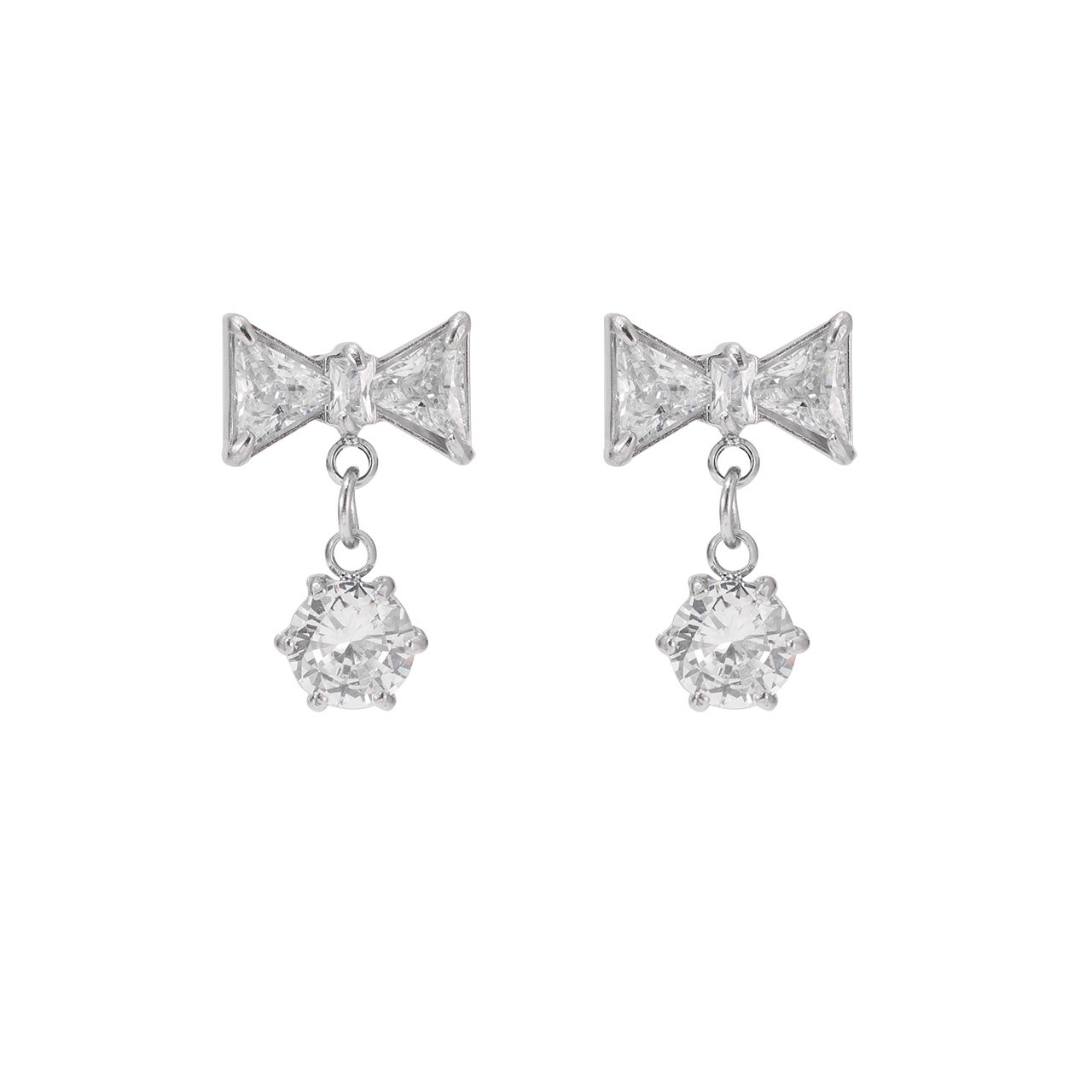 1 Pair Sweet Bow Knot Stainless Steel Zircon White Gold Plated Drop Earrings display picture 5
