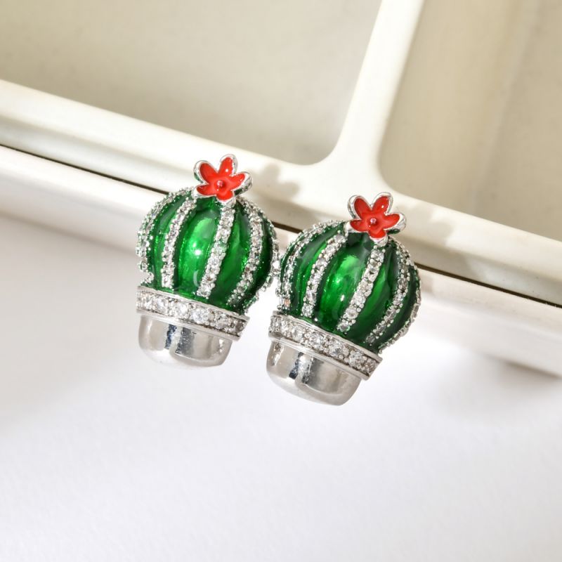 1 Pair Cute Cactus Enamel Plating Inlay Copper Zircon White Gold Plated Ear Studs display picture 4
