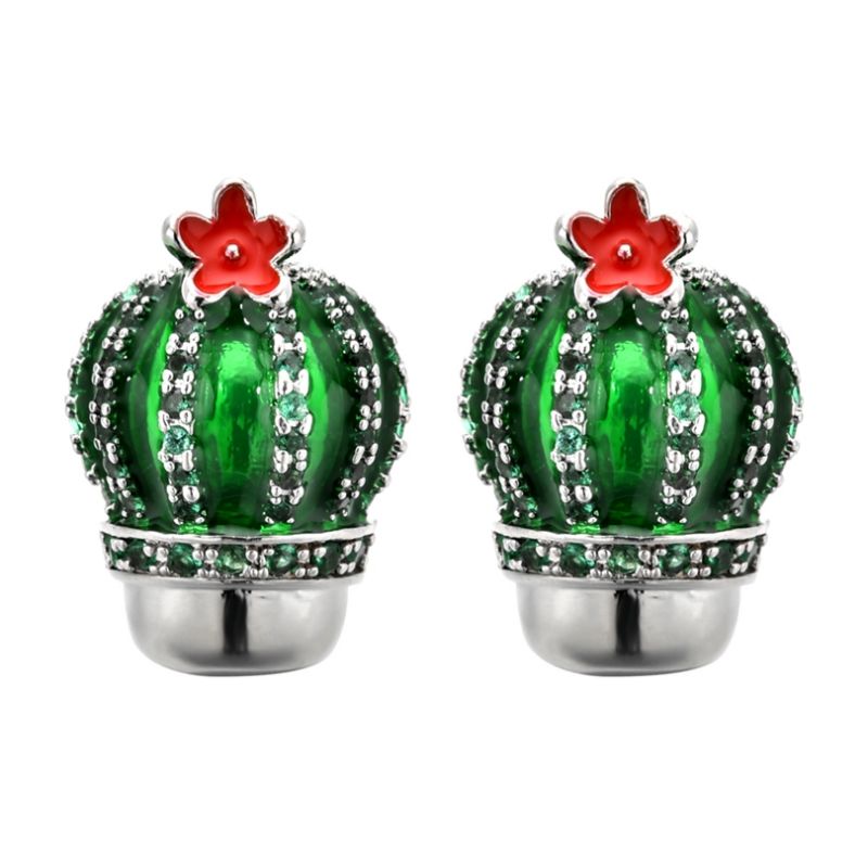1 Pair Cute Cactus Enamel Plating Inlay Copper Zircon White Gold Plated Ear Studs display picture 7