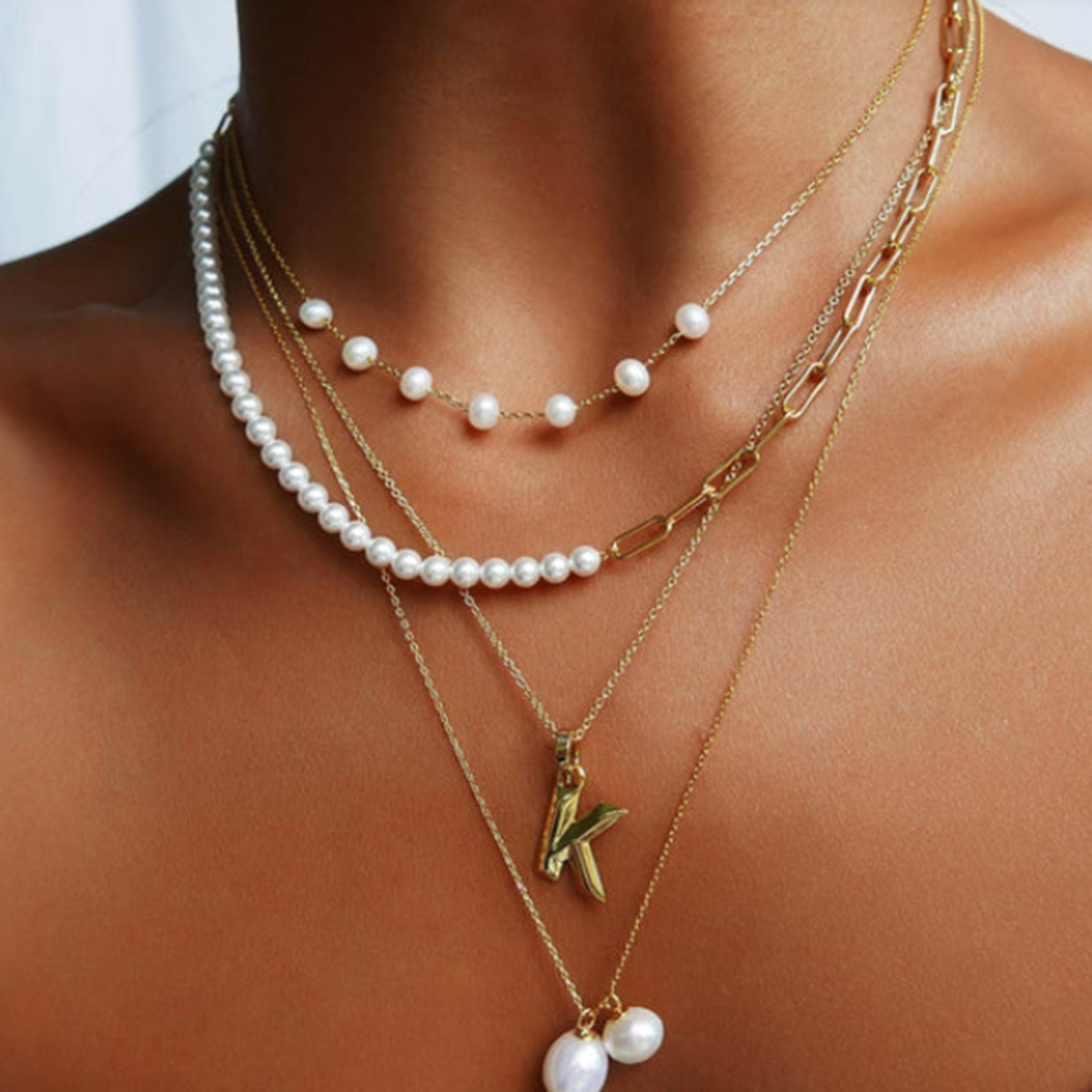 Edelstahl 304 Künstliche Perle IG-Stil Asymmetrisch Runden Halskette display picture 5