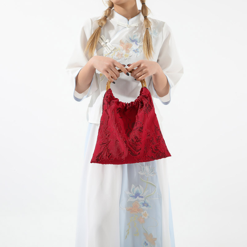 امرأة قماش ورد النمط الكلاسيكي خيوط الخياطة دلو فتح حقيبة يد display picture 1