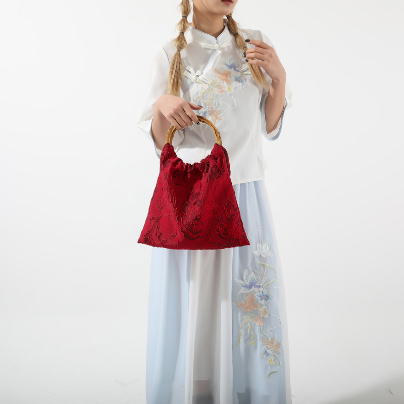امرأة قماش ورد النمط الكلاسيكي خيوط الخياطة دلو فتح حقيبة يد display picture 5