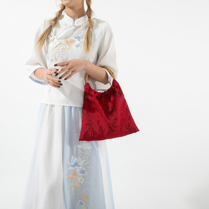 امرأة قماش ورد النمط الكلاسيكي خيوط الخياطة دلو فتح حقيبة يد display picture 6