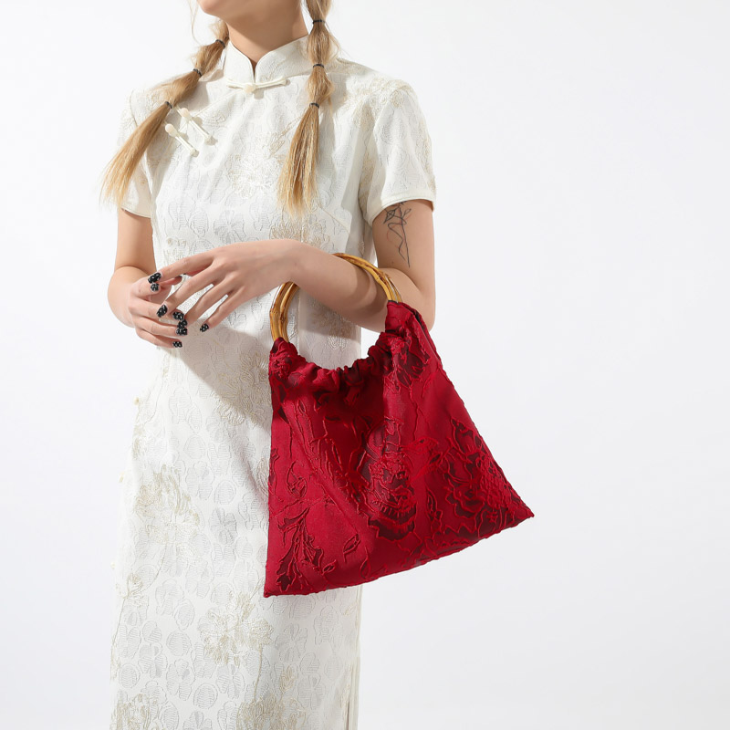 امرأة قماش ورد النمط الكلاسيكي خيوط الخياطة دلو فتح حقيبة يد display picture 13