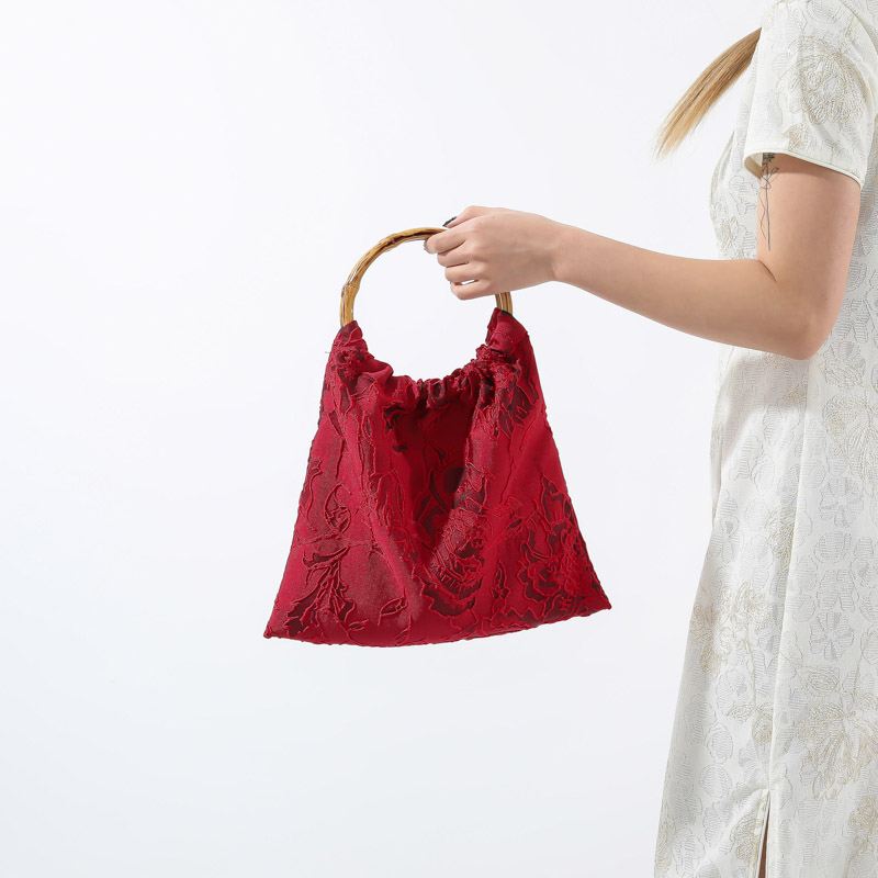 امرأة قماش ورد النمط الكلاسيكي خيوط الخياطة دلو فتح حقيبة يد display picture 12