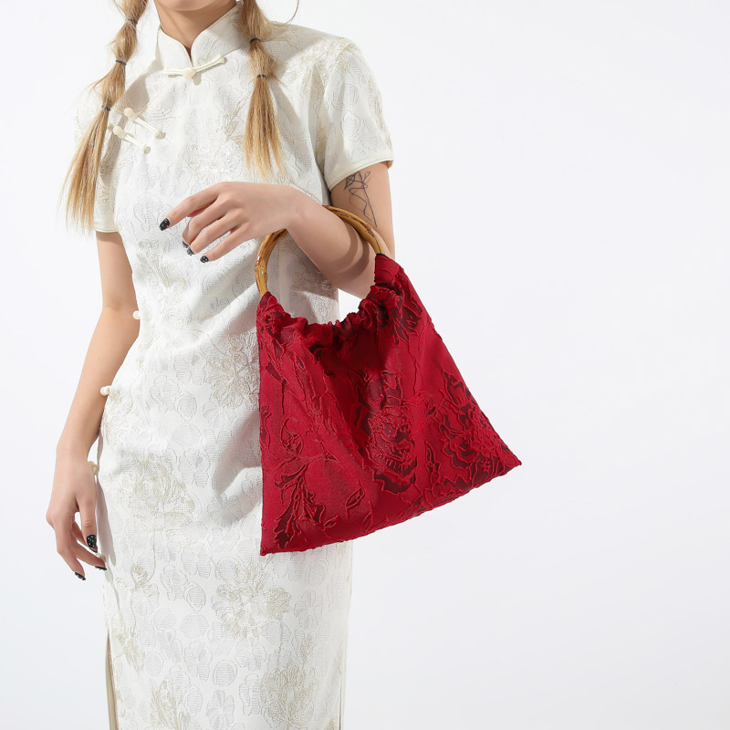 امرأة قماش ورد النمط الكلاسيكي خيوط الخياطة دلو فتح حقيبة يد display picture 11
