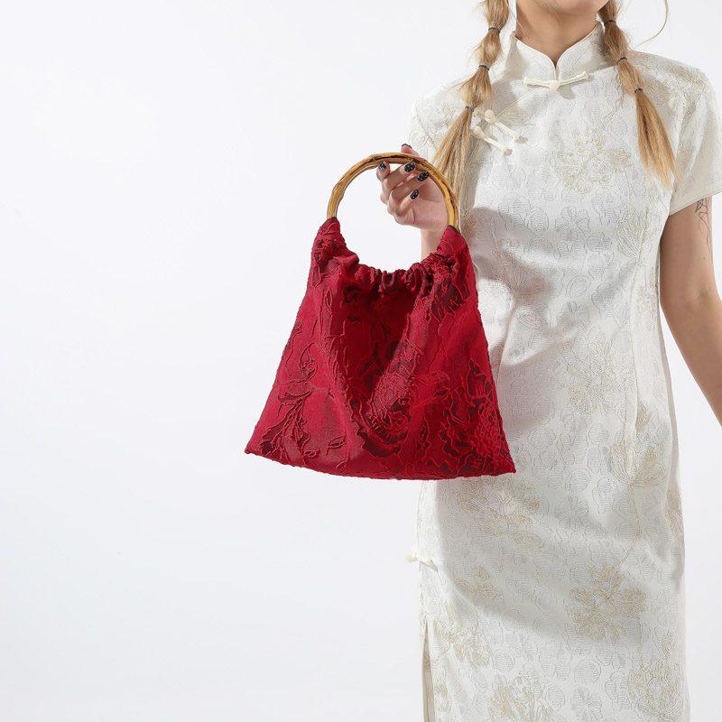 امرأة قماش ورد النمط الكلاسيكي خيوط الخياطة دلو فتح حقيبة يد display picture 10