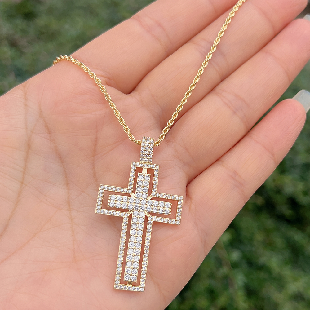 Simple Style Cross Copper Plating Inlay Zircon 18k Gold Plated Pendant Necklace display picture 5