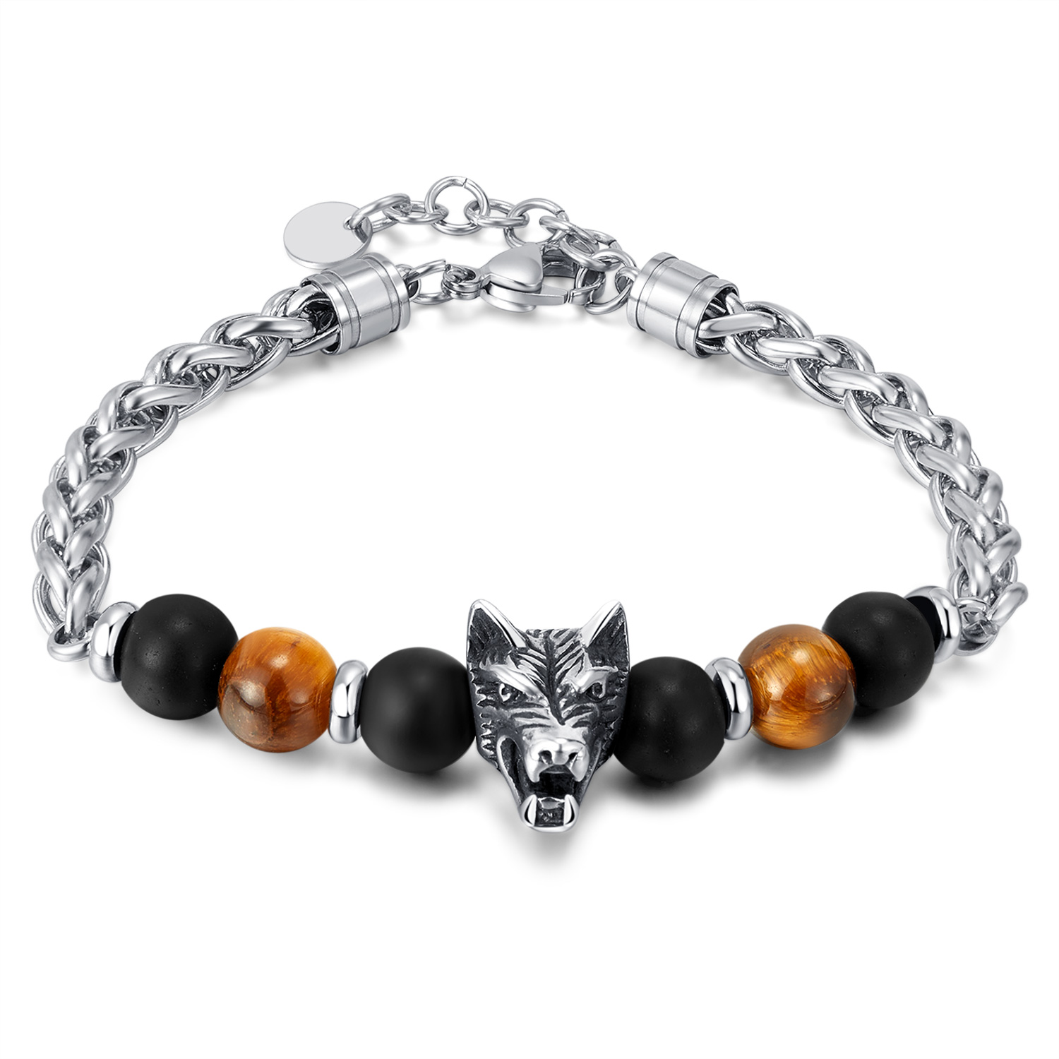 Retro Wolf Stainless Steel Beaded Men's Bracelets display picture 1