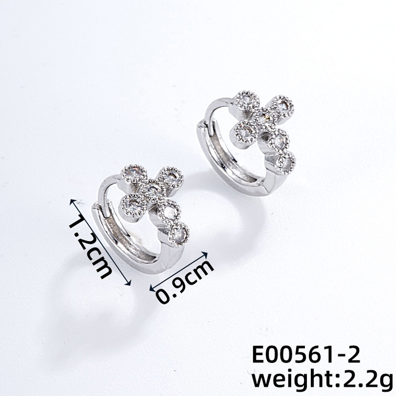 1 Pair Casual Classic Style Cross Copper Zircon K Gold Plated Rhodium Plated Hoop Earrings display picture 7