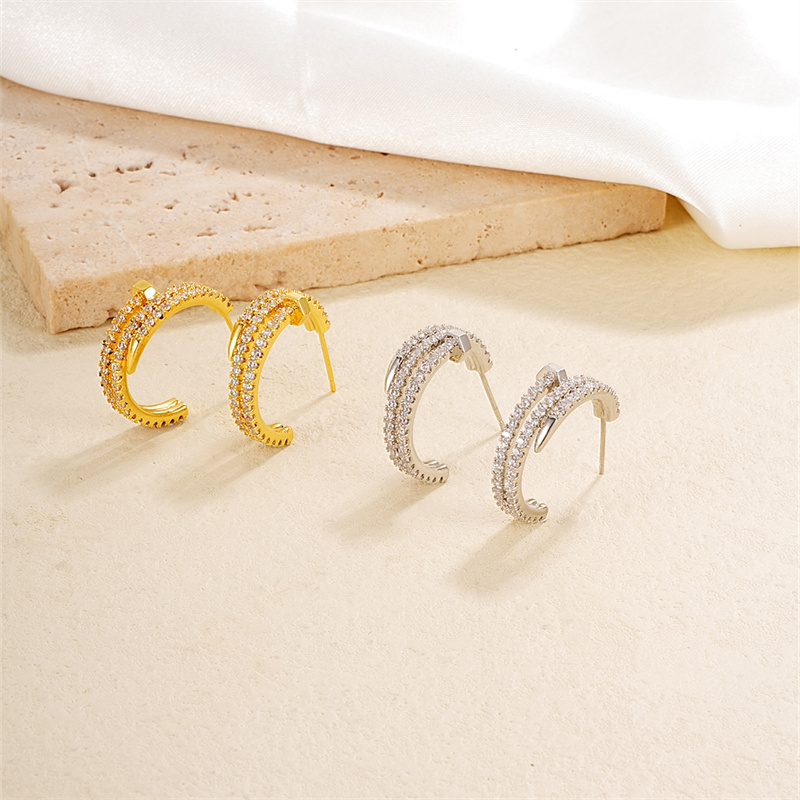 1 Pair Casual Simple Style Geometric Copper Zircon K Gold Plated Rhodium Plated Ear Studs display picture 2