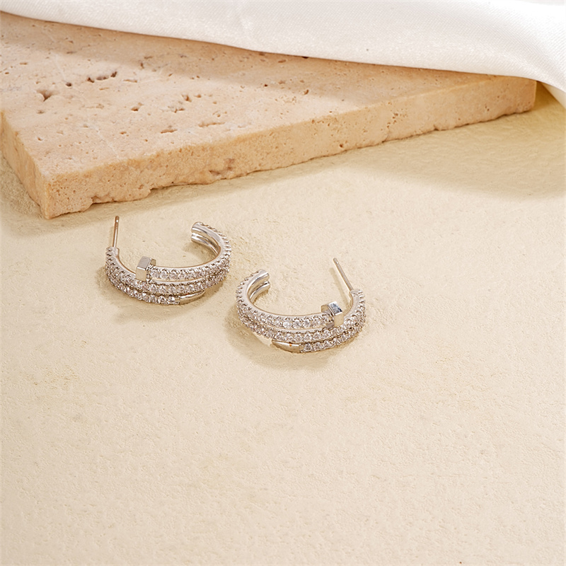 1 Pair Casual Simple Style Geometric Copper Zircon K Gold Plated Rhodium Plated Ear Studs display picture 3