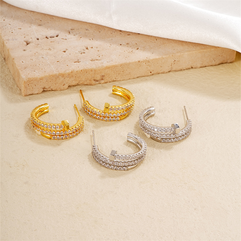 1 Pair Casual Simple Style Geometric Copper Zircon K Gold Plated Rhodium Plated Ear Studs display picture 4