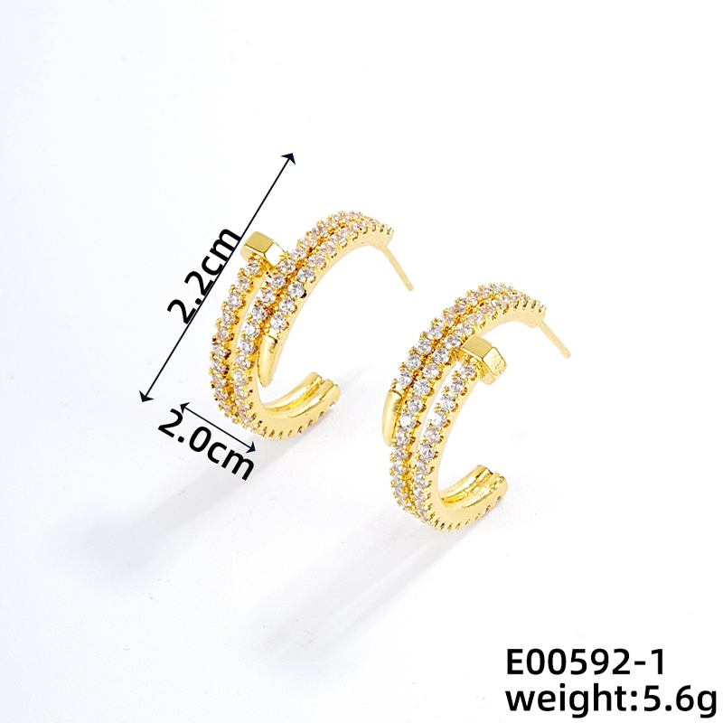 1 Pair Casual Simple Style Geometric Copper Zircon K Gold Plated Rhodium Plated Ear Studs display picture 1
