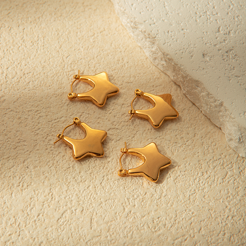 1 Pair Simple Style Star Plating 304 Stainless Steel 14K Gold Plated Earrings display picture 3