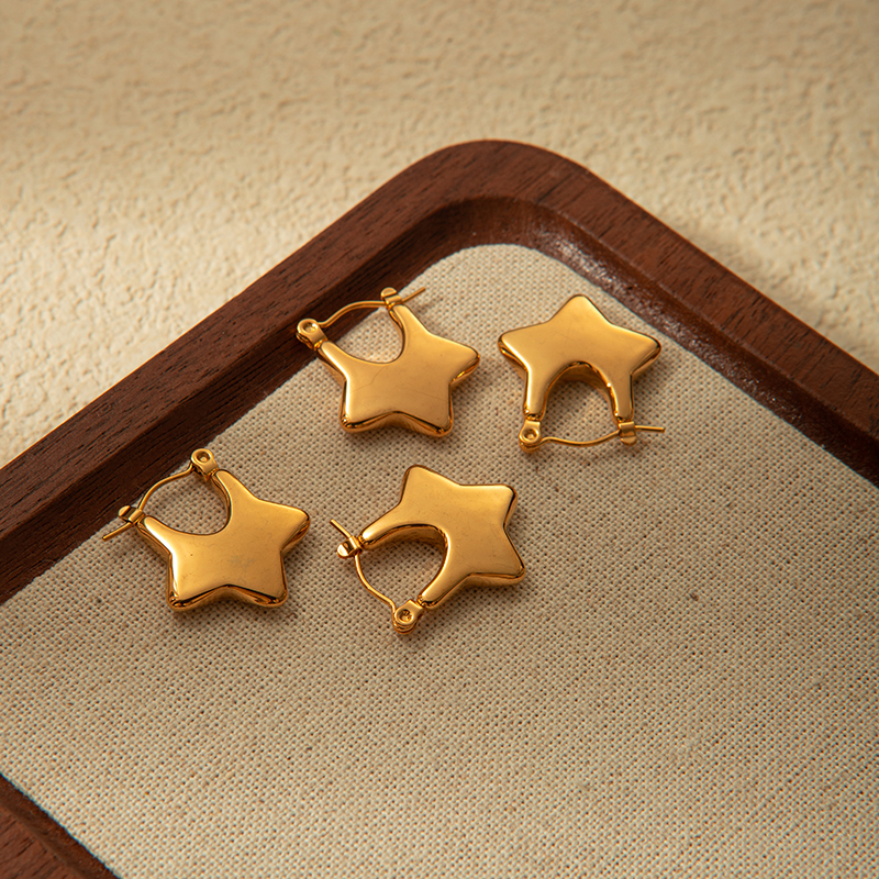 1 Pair Simple Style Star Plating 304 Stainless Steel 14K Gold Plated Earrings display picture 1