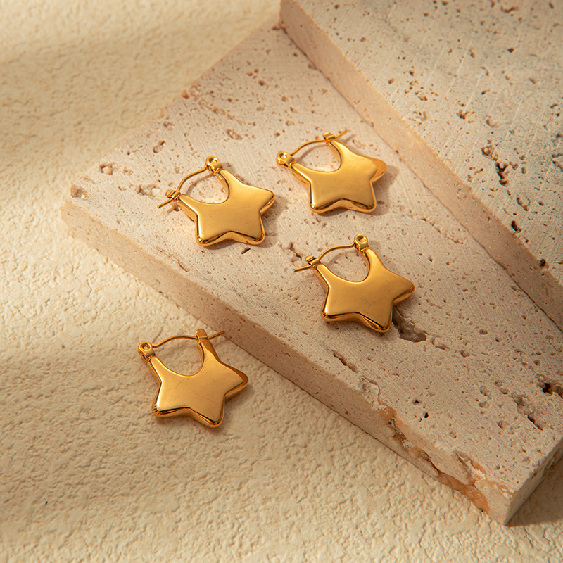 1 Pair Simple Style Star Plating 304 Stainless Steel 14K Gold Plated Earrings display picture 2