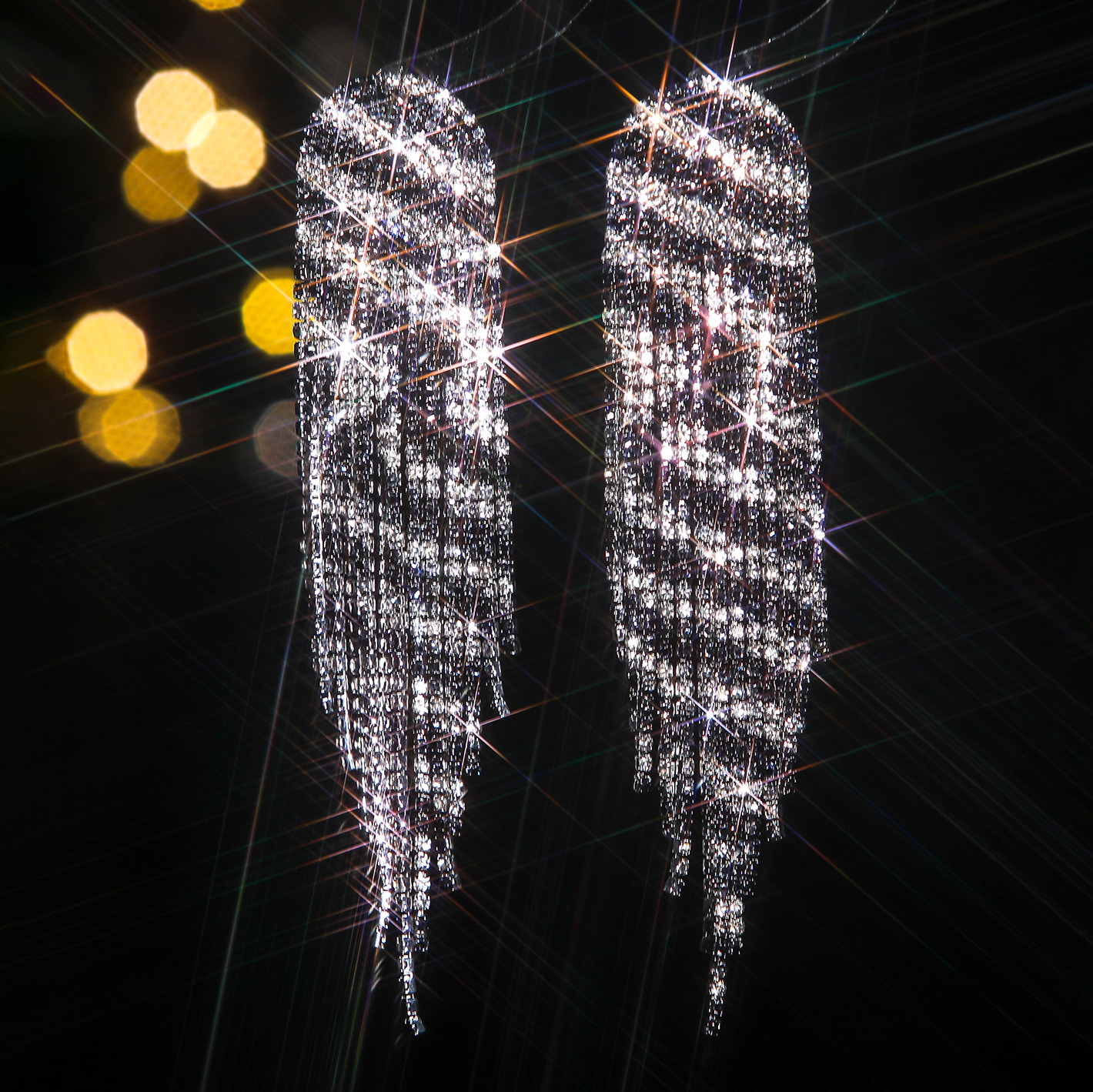 1 Pair Glam Shiny Tassel Plating Inlay Alloy Rhinestones Silver Plated Drop Earrings display picture 6