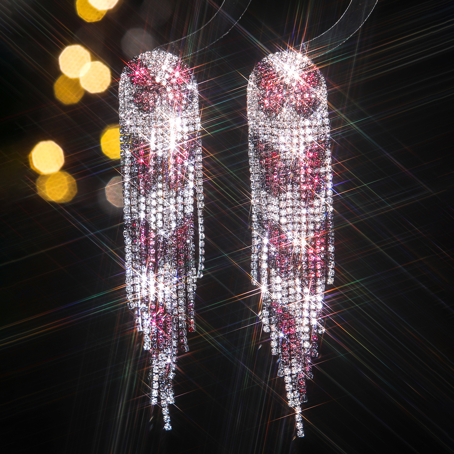 1 Pair Glam Shiny Tassel Plating Inlay Alloy Rhinestones Silver Plated Drop Earrings display picture 4
