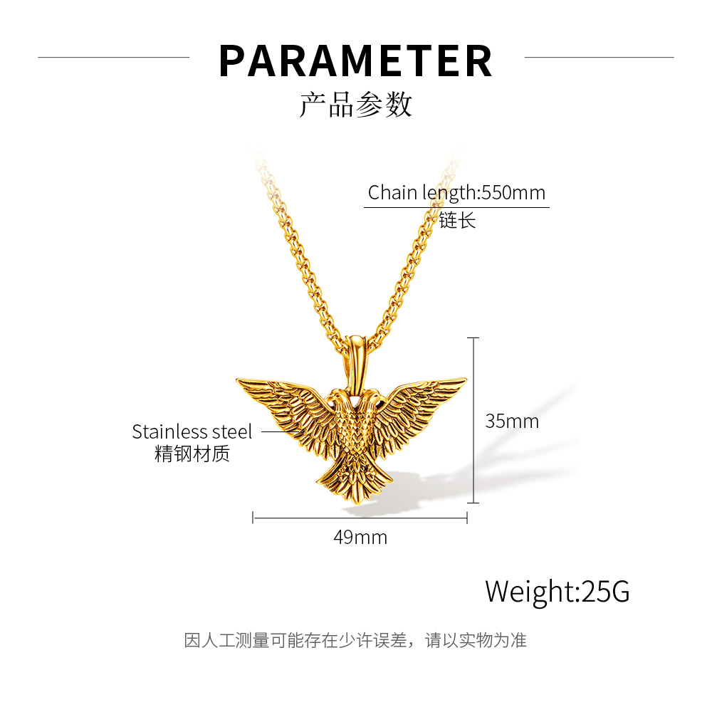 Hip-Hop Vintage Style Eagle Stainless Steel Plating Men's Pendant Necklace display picture 1