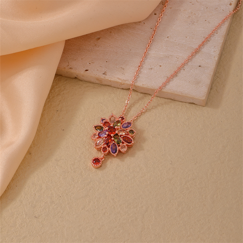 Einfacher Stil Klassischer Stil Blume Kupfer Zirkon Rosengoldbeschichtet Ringe Halskette display picture 4