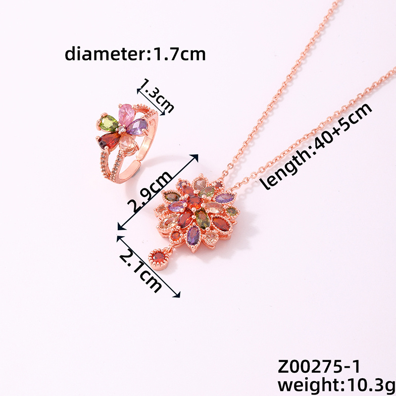 Simple Style Classic Style Flower Copper Zircon Rose Gold Plated Rings Necklace display picture 1