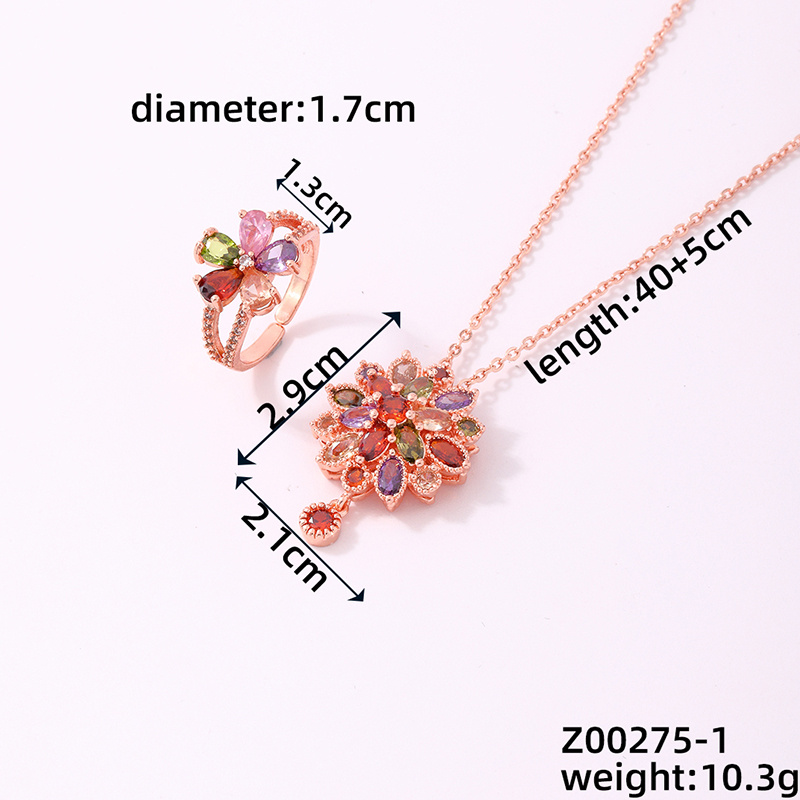 Style Simple Style Classique Fleur Le Cuivre Zircon Plaqué Or Rose Anneaux Collier display picture 1