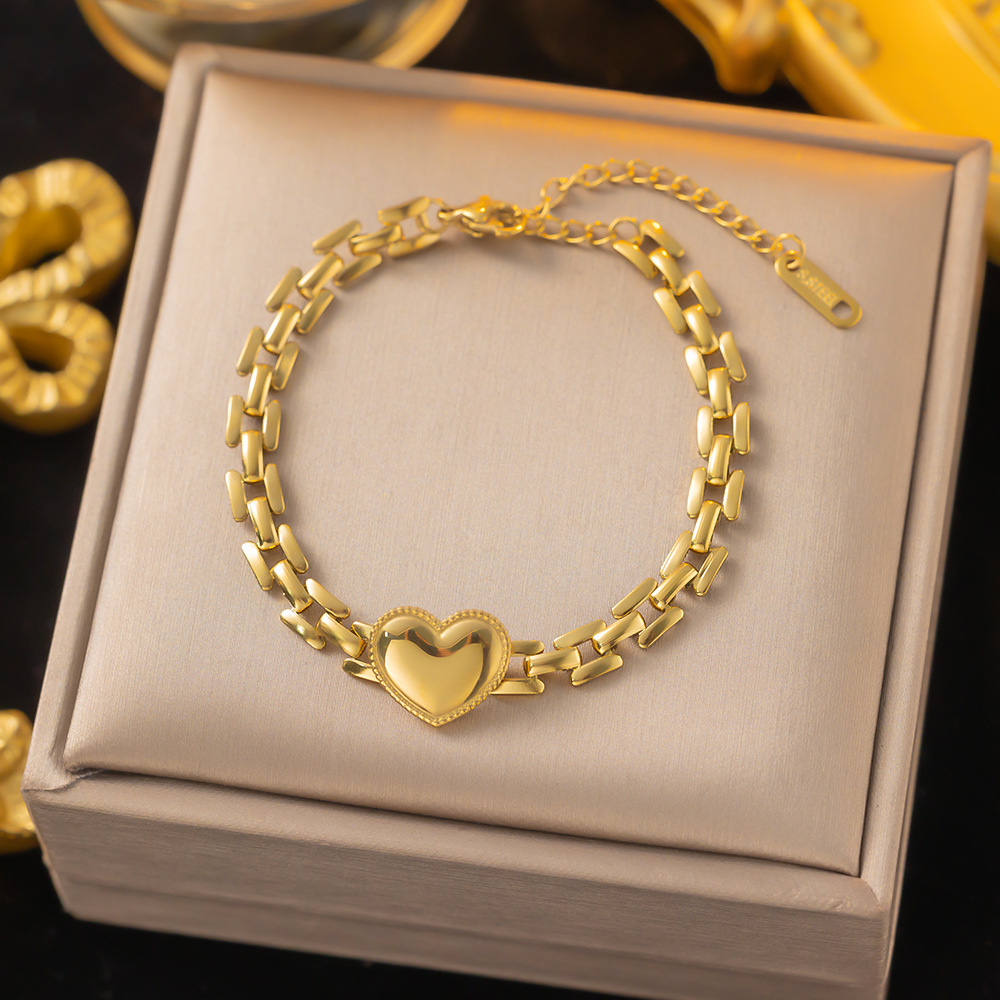 Einfacher Stil Herzform Edelstahl 304 18 Karat Vergoldet Armbänder In Masse display picture 2
