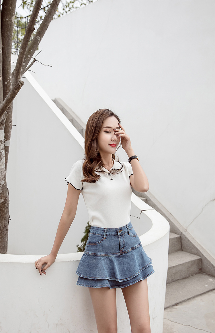 Summer Spring Casual Simple Style Solid Color Polyester Above Knee Skirts display picture 2