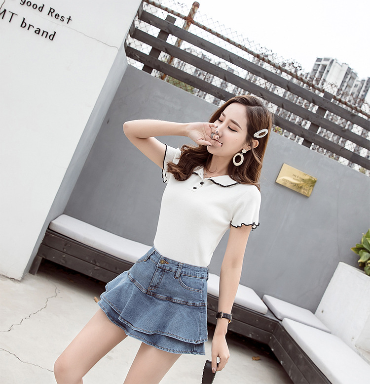 Summer Spring Casual Simple Style Solid Color Polyester Above Knee Skirts display picture 3