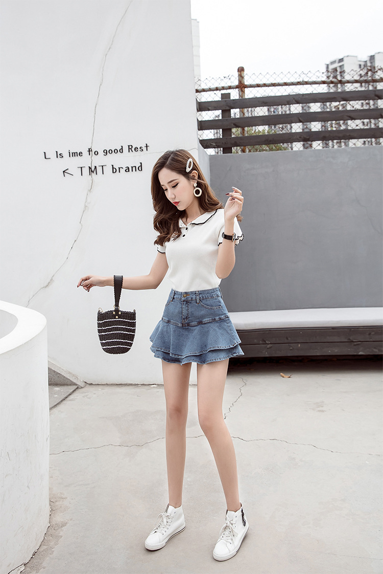 Summer Spring Casual Simple Style Solid Color Polyester Above Knee Skirts display picture 4