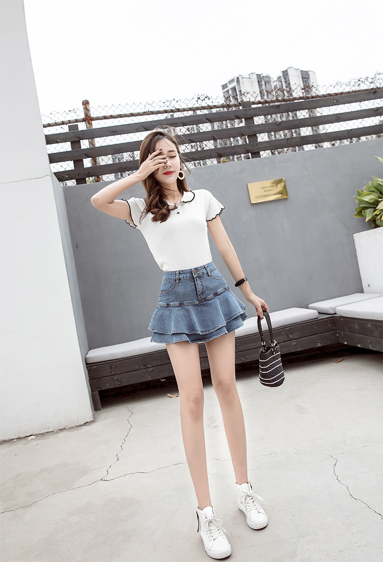 Summer Spring Casual Simple Style Solid Color Polyester Above Knee Skirts display picture 5