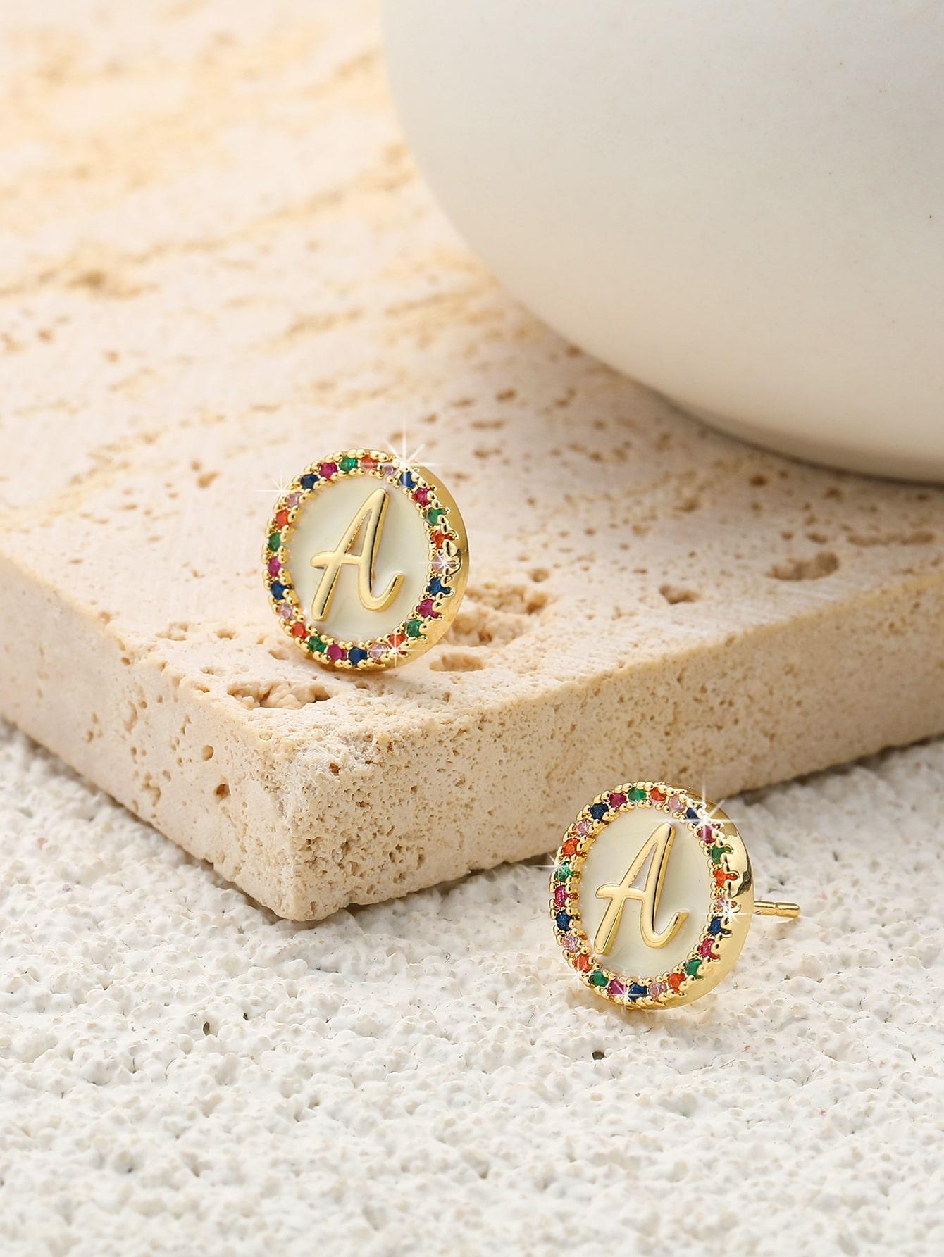 1 Paire Style Simple Lettre Placage Incruster Le Cuivre Zircon Plaqué Or 18k Boucles D'oreilles display picture 3