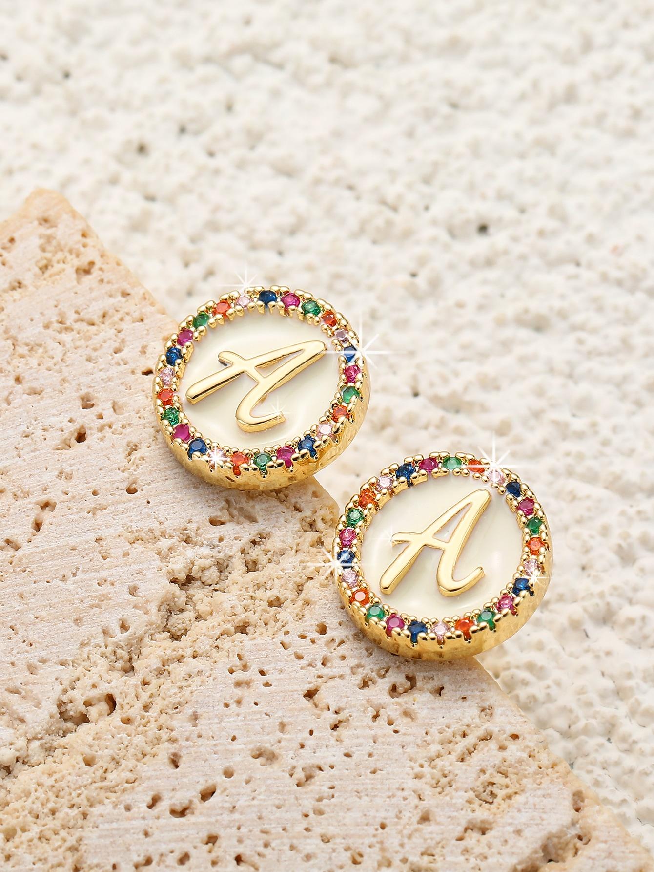 1 Pair Simple Style Letter Plating Inlay Copper Zircon 18k Gold Plated Ear Studs display picture 1