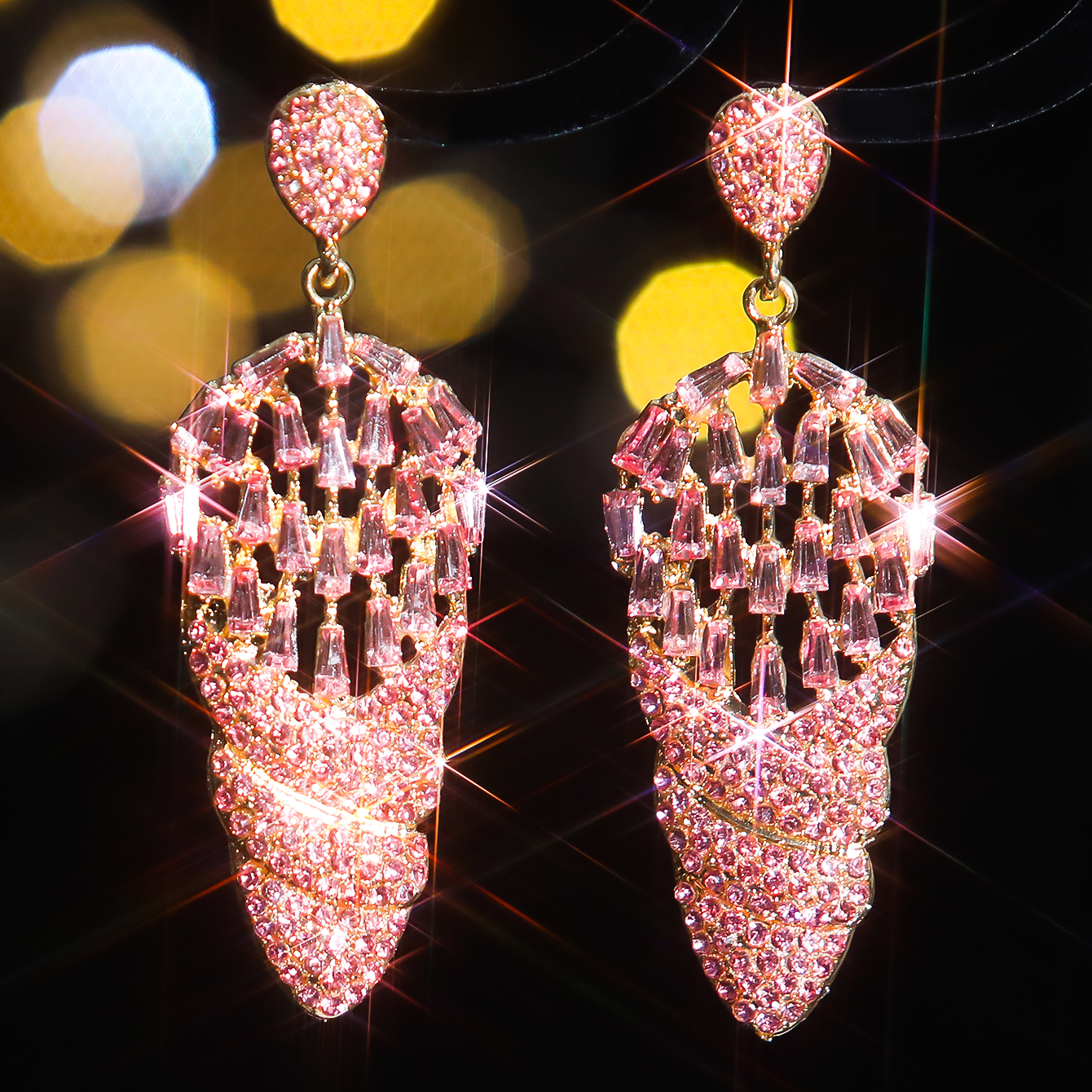1 Pair Luxurious Shiny Geometric Plating Inlay Alloy Rhinestones Zircon Silver Plated Drop Earrings display picture 8