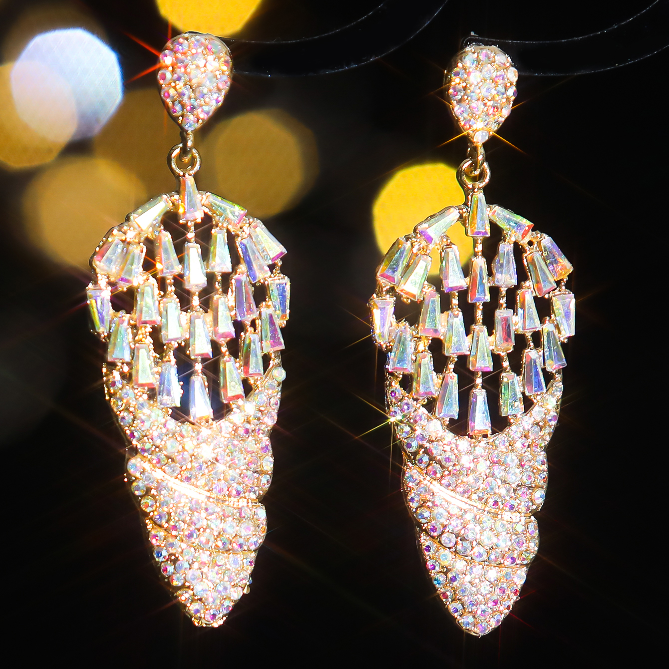 1 Pair Luxurious Shiny Geometric Plating Inlay Alloy Rhinestones Zircon Silver Plated Drop Earrings display picture 2
