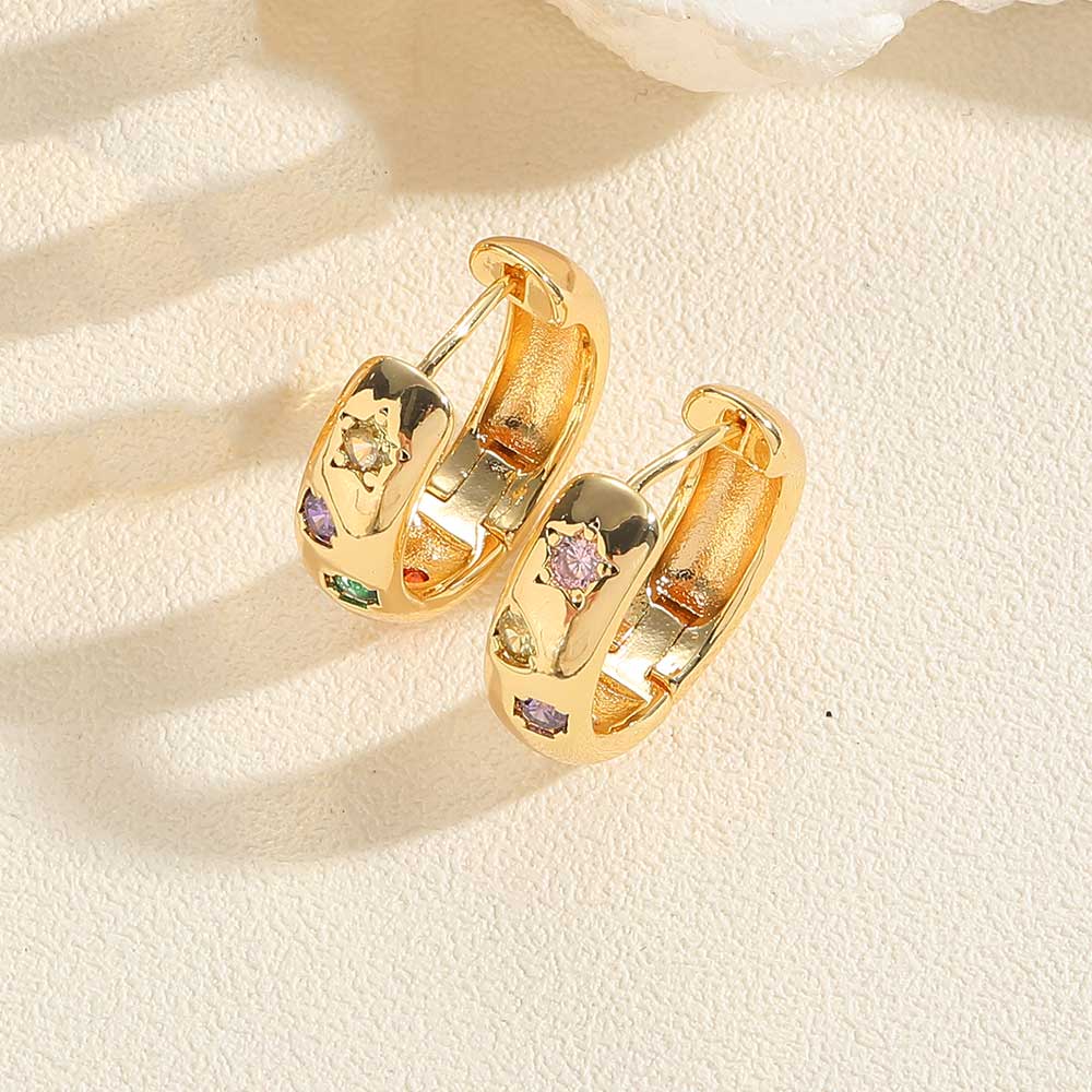 1 Pair Simple Style Round Copper Zircon 14k Gold Plated Hoop Earrings display picture 6
