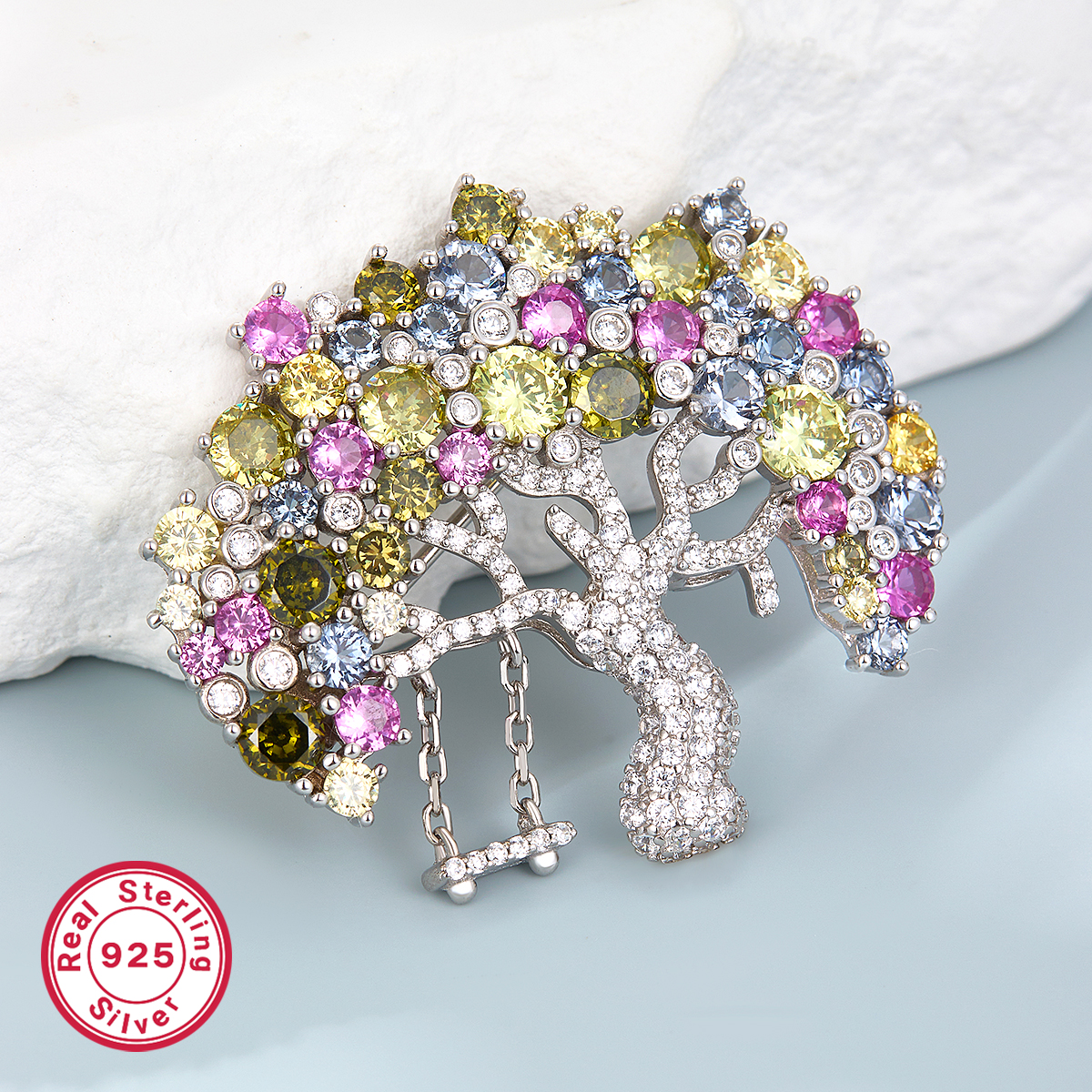 Élégant Glamour Arbre Argent Sterling Placage Incruster Zircon Unisexe Broches display picture 2