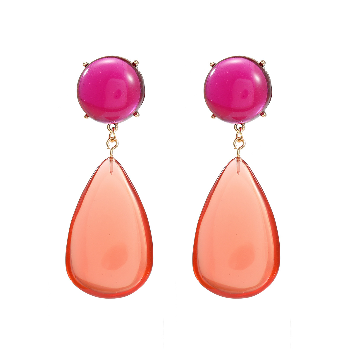 1 Pair Elegant Simple Style Water Droplets Inlay Alloy Resin Resin Gold Plated Drop Earrings display picture 7