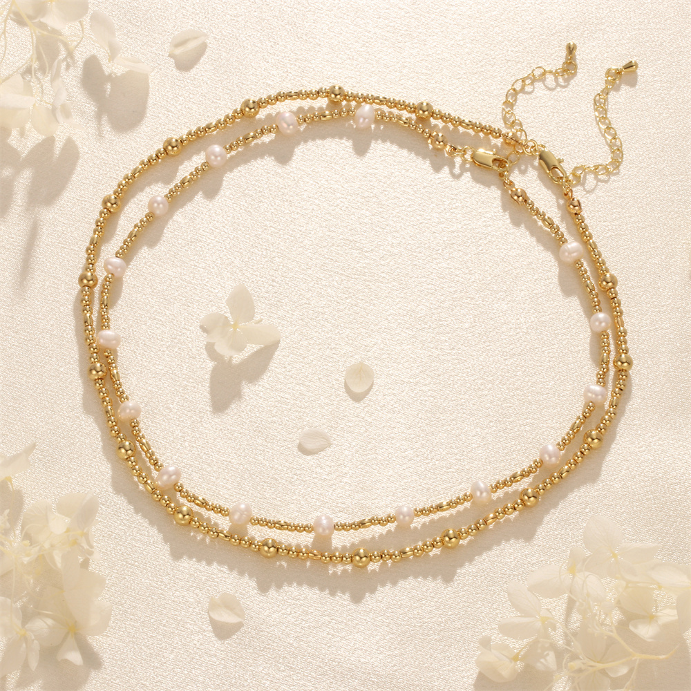 Ig-stil Elegant Einfacher Stil Geometrisch Süßwasserperle Kupfer Perlen Überzug 18 Karat Vergoldet Halskette display picture 5