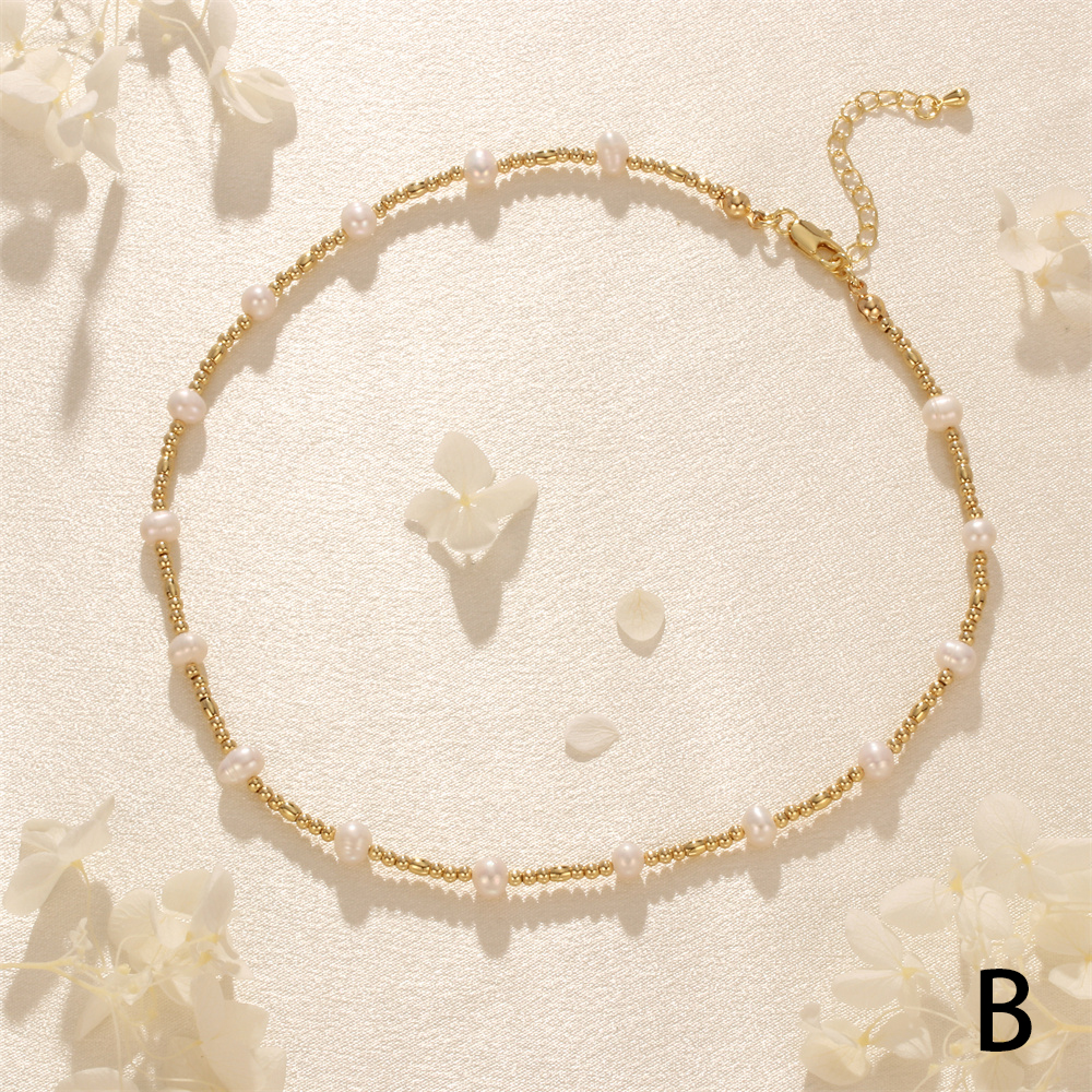 Ig-stil Elegant Einfacher Stil Geometrisch Süßwasserperle Kupfer Perlen Überzug 18 Karat Vergoldet Halskette display picture 9