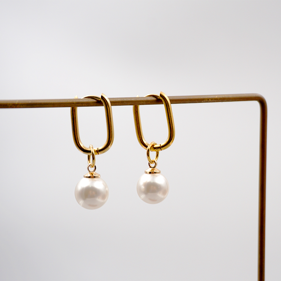 1 Pair Retro Round 304 Stainless Steel Imitation Pearl Titanium Steel Pearl Gold Plated Drop Earrings display picture 2